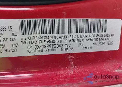 2015 Dodge Journey R/T z USA, uszkodzony, nr VIN 3C4PDDEGXFT579042